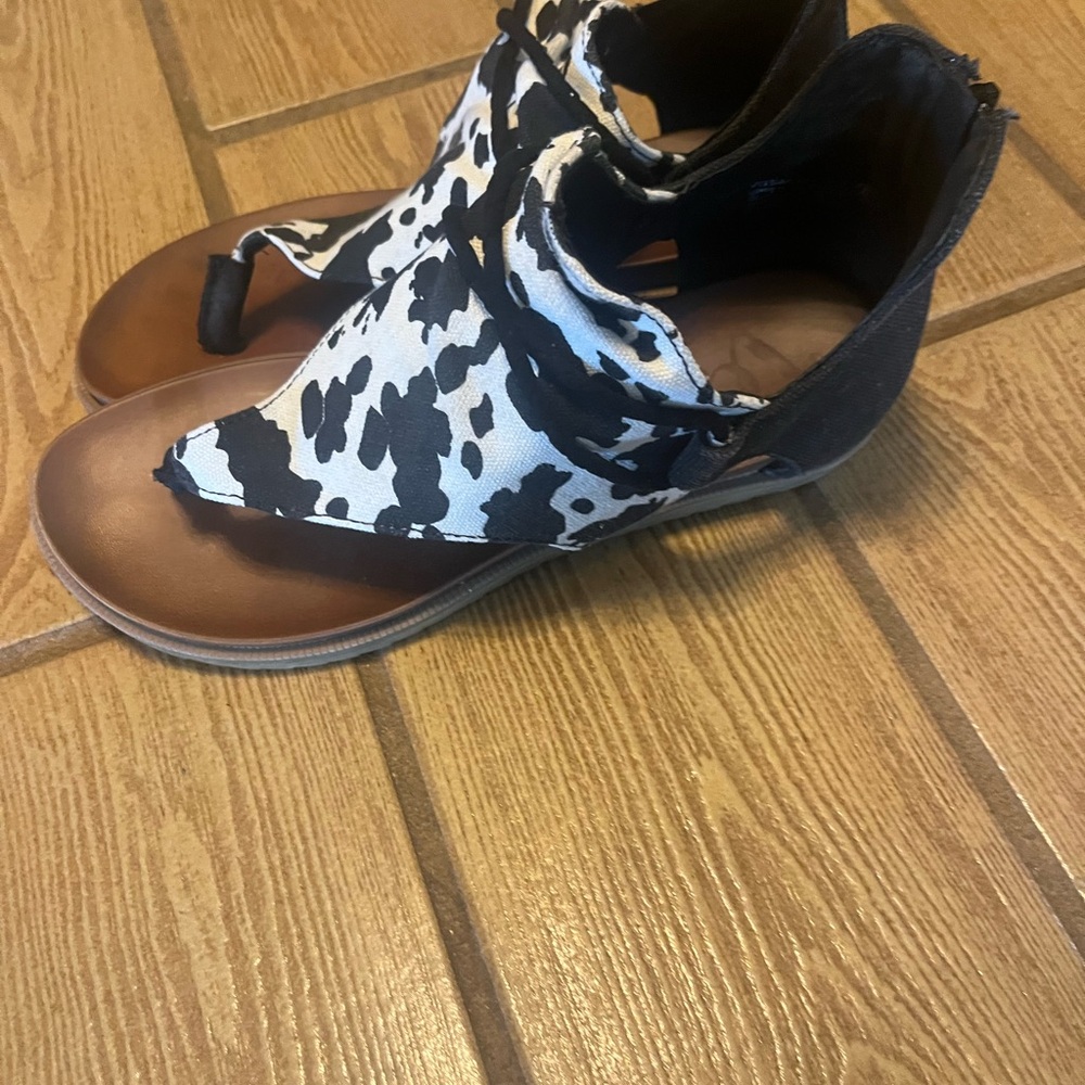 Cow Print Ankle Wrap Sandals